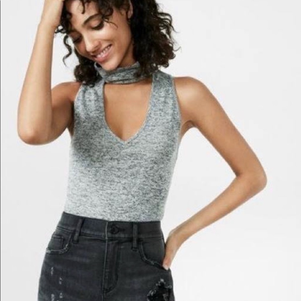Express Gray Mock Neck Bodysuit